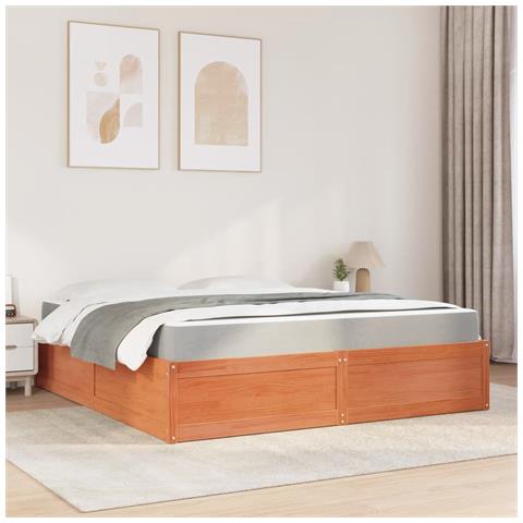 Letto Con Materasso Marrone Cera 180x200cm Legno Massello Pino - Foto 3