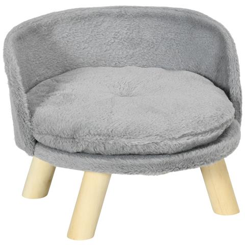 Divano per Gatti e Cani Rotondo in Peluche e Legno con Cuscino Extra, Ø40.5x33 cm, Grigio - Foto 1