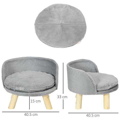 Divano per Gatti e Cani Rotondo in Peluche e Legno con Cuscino Extra, Ø40.5x33 cm, Grigio - Foto 6