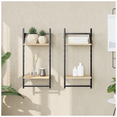 Mensole A Parete Con Aste 2pz Rovere Sonoma 30x25x65 Cm - Foto 1