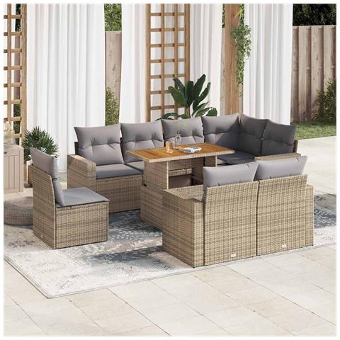 Set Divano Da Giardino 9 Pz Con Cuscini Beige In Polyrattan - Foto 2
