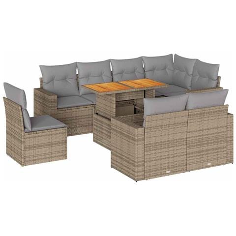 Set Divano Da Giardino 9 Pz Con Cuscini Beige In Polyrattan - Foto 1