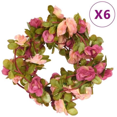 Ghirlande Fiori Artificiali Natale 6 Pz Rosa Rossa 250 Cm - Foto 1