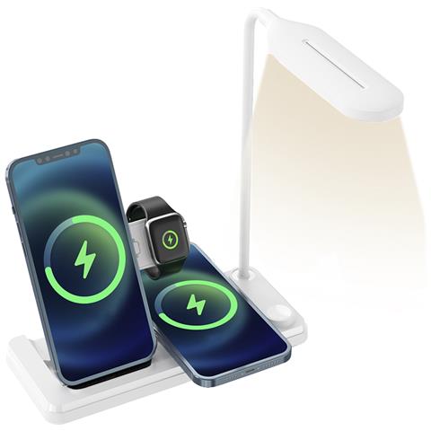 Caricabatterie Wireless 4 In 1: Caricabatterie Wireless Qi, Caricabatterie Per Auricolari Wireless, Caricabatterie Apple Watch E Lampada Led. - Foto 1