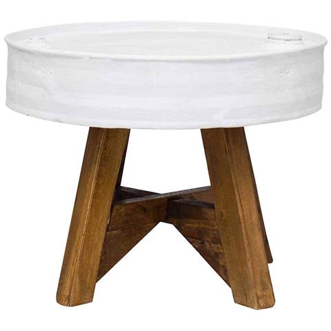 Tavolino Da Caffè In Legno Massello Recuperato 60x45 Cm Bianco - Foto 1