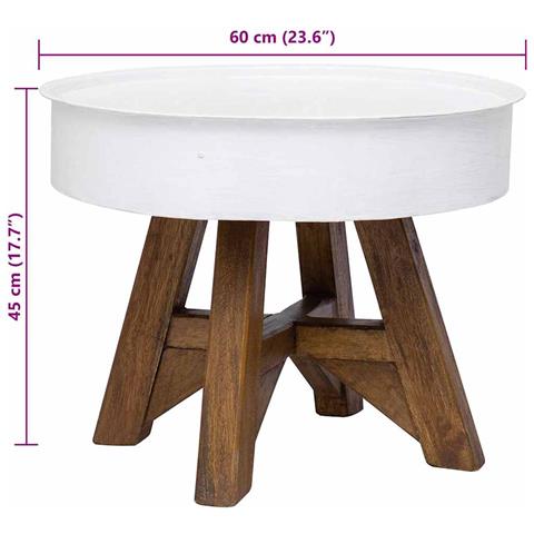 Tavolino Da Caffè In Legno Massello Recuperato 60x45 Cm Bianco - Foto 6