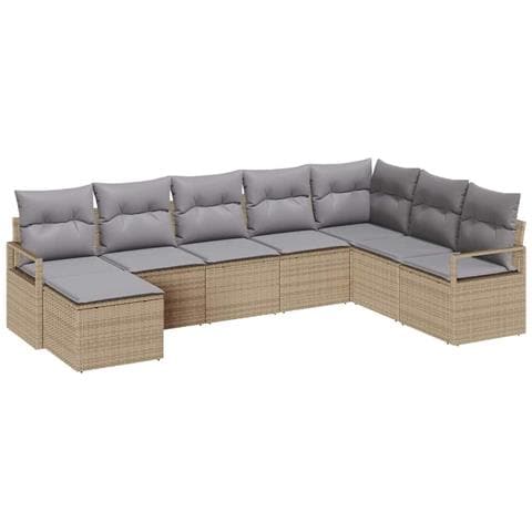 Set Divano da Giardino 8 Pezzi con Cuscini Beige in Rattan Sintetico,  Divano da Giardino 2 Posti con Cuscini Beige in Rattan Sintetico - Foto 1