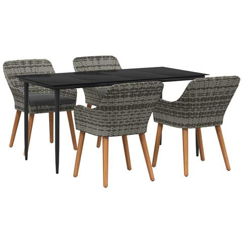 Set da Pranzo da Giardino 5 Pezzi Grigio Polyrattan - Foto 1