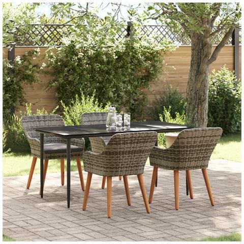 Set da Pranzo da Giardino 5 Pezzi Grigio Polyrattan - Foto 2
