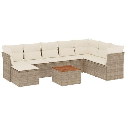 Set Divano da Giardino 9 pz con Cuscini Beige in Polyrattan - Foto 1