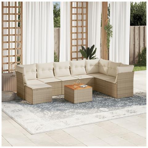 Set Divano da Giardino 9 pz con Cuscini Beige in Polyrattan - Foto 2
