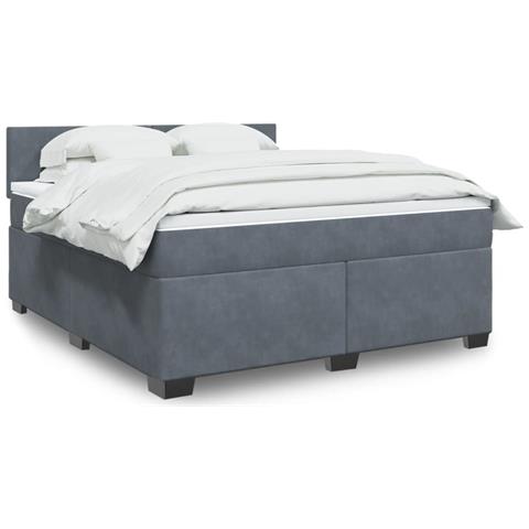 Giroletto a Molle con Materasso Grigio Scuro 180x200 cm Velluto - Foto 2