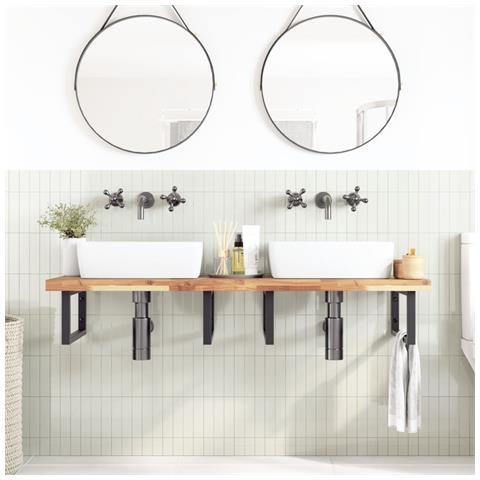 Ripiano A Parete Per Lavabo In Acciaio E Massello Di Acacia - Foto 2