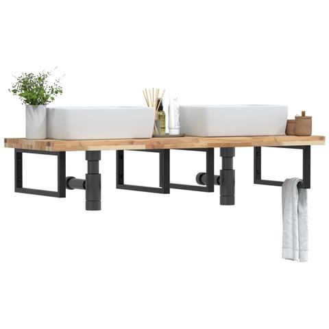 Ripiano A Parete Per Lavabo In Acciaio E Massello Di Acacia - Foto 8