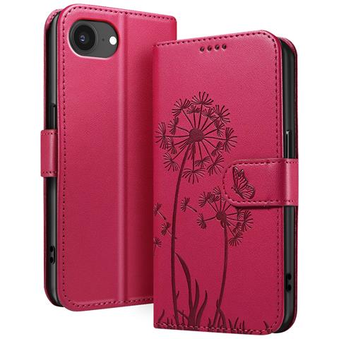 Custodia A Portafoglio Per Iphone 16e Design Premium Fiori Farfalla, Rosso - Foto 1