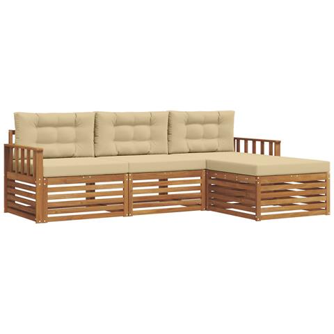 Set di divani da esterno con cuscino 4 pcs Naturale e Beige - Foto 1