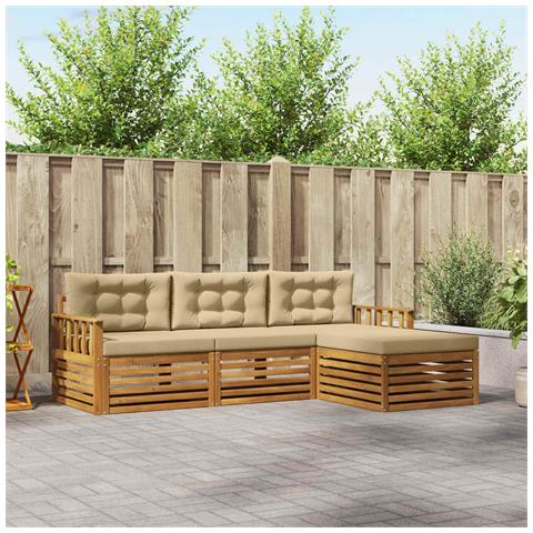 Set di divani da esterno con cuscino 4 pcs Naturale e Beige - Foto 2