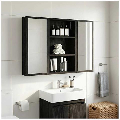 Armadio da bagno a muro Rovere Nero 40 x 10 x 60,5 cm - Foto 2