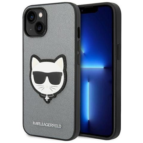 Karl Lagerfeld Klhcp14msapchg Iphone 14 Plus 6.7 Custodia Argento Saffiano Choupette Head Patch - Foto 3