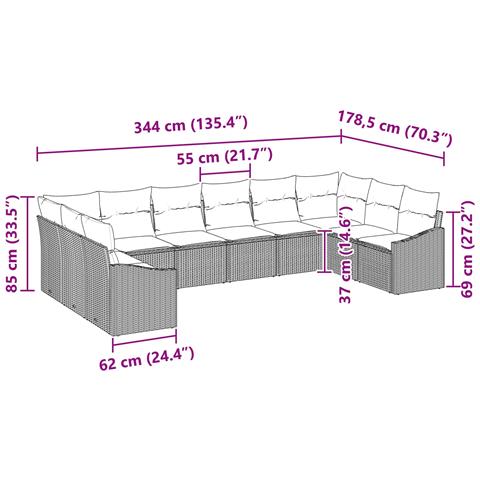 Set di divani 10 pz Marrone polyrattan - Foto 9