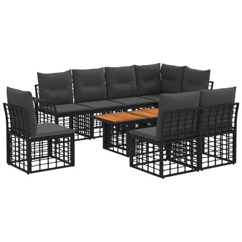 Set Divano da Giardino 9 pz Nero e Grigio scuro polyrattan - Foto 1
