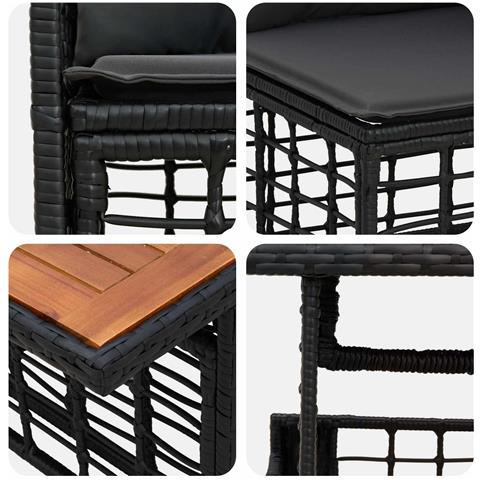 Set Divano da Giardino 9 pz Nero e Grigio scuro polyrattan - Foto 10
