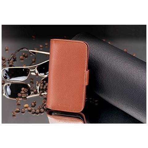 Custodia Compatibile Con Sony Xperia Z1 In Marrone Cioccolata - Coperchio Protettivo In Ecopelle Testurizzata E Tasca Per Carte Di Credito - Foto 2