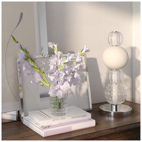 Lampada Scrivania Contemporanea Collar 18w Metallo Cromo E Bianco Paralume Vetro - Foto 2