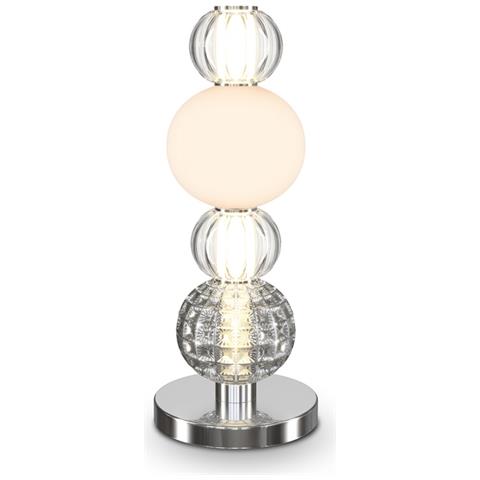 Lampada Scrivania Contemporanea Collar 18w Metallo Cromo E Bianco Paralume Vetro - Foto 3