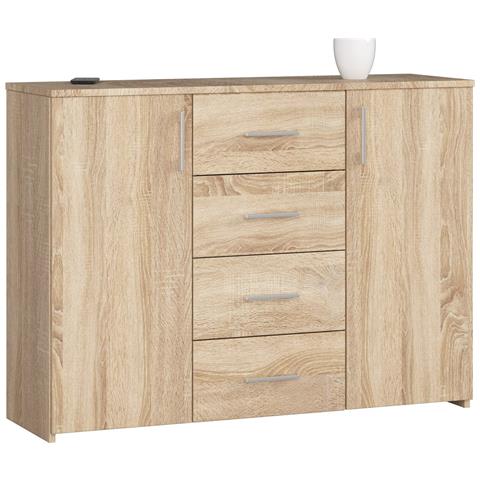 Cassettiera K45, 4 cassetti e 2 ante, 110x35x80 cm, Colore Sonoma Quercia - Foto 1