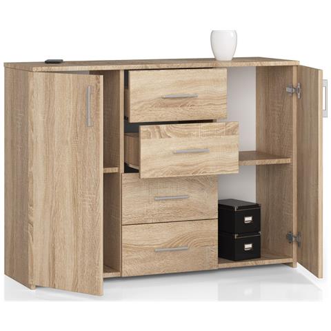 Cassettiera K45, 4 cassetti e 2 ante, 110x35x80 cm, Colore Sonoma Quercia - Foto 2