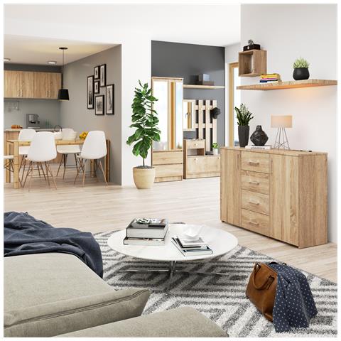 Cassettiera K45, 4 cassetti e 2 ante, 110x35x80 cm, Colore Sonoma Quercia - Foto 7