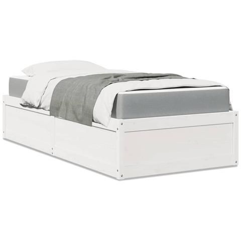 Letto Con Materasso Bianco 90x200 Cm In Legno Massello Di Pino - Foto 1