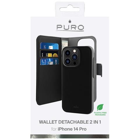 Custodia Per Iphone 14 Pro Con Cover Amovibile E 3 Slot Portacarte, Nero - Foto 3