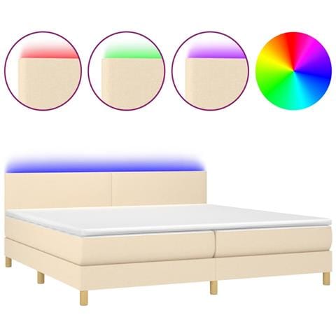 Letto a Molle Materasso e LED bianco 200x200cm in Tessuto - Foto 1