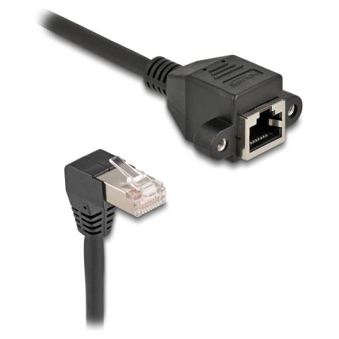 Cavo di prolunga di rete S /FTP RJ45 maschio angolato a 90° per RJ45 femmina integrato Cat. 6A 5 m nero - Foto 1