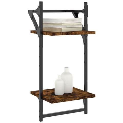 Mensole A Parete Con Aste 2pz Rovere Fumo 30x25x65 Cm - Foto 3