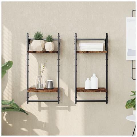 Mensole A Parete Con Aste 2pz Rovere Fumo 30x25x65 Cm - Foto 1