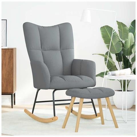 Poltrona A Dondolo Con Poggiapiedi Grigio Chiaro In Tessuto - Foto 3