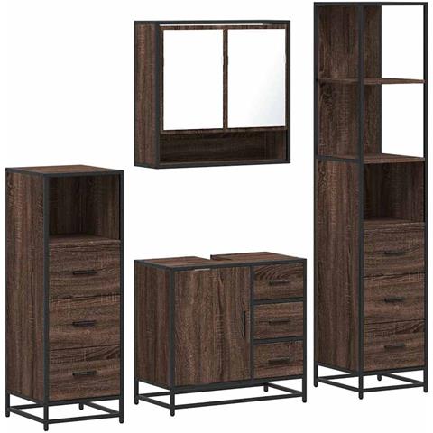 Set Mobili Da Bagno 4 Pz Rovere Marrone In Legno Multistrato - Foto 2