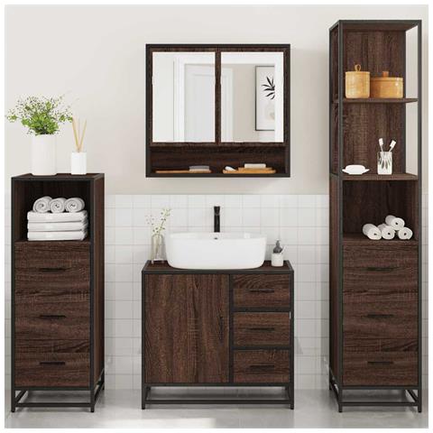 Set Mobili Da Bagno 4 Pz Rovere Marrone In Legno Multistrato - Foto 3