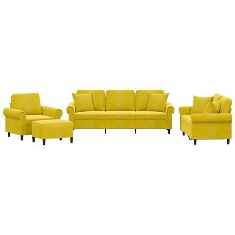 Set Di Divani 4 Pz Con Cuscini Giallo In Velluto - Foto 2