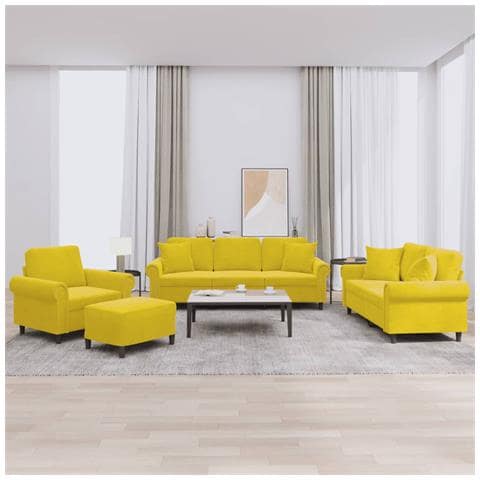 Set Di Divani 4 Pz Con Cuscini Giallo In Velluto - Foto 1