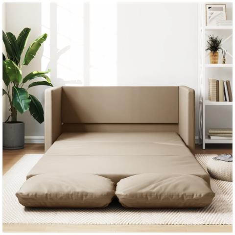Divano Letto da Terra 2 in 1 Cappuccino 112x174x55cm Similpelle - Foto 2