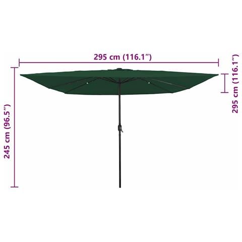Parasol da giardino quadrato con luci LED 295x245 cm Verde - Foto 8