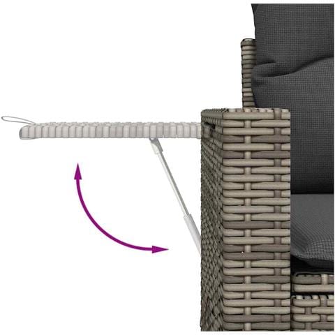 Set Divano da Giardino  da 10 pezzi con Cuscini Grigio Rattan Acacia, Set da Pranzo da Giardino  da 3 pezzi con Cuscini Grigio Rattan Acacia - Foto 9