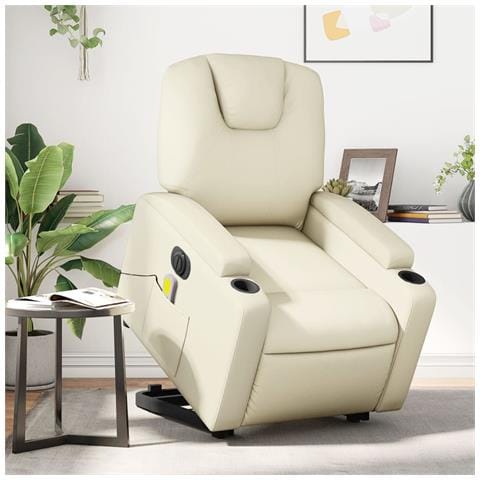 Poltrona Alzapersona Elettrica Reclinabile Crema in Similpelle - Foto 2