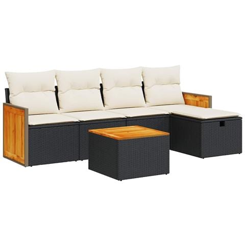 Set Divano da Giardino 6 pz con Cuscini Nero in Polyrattan - Foto 1