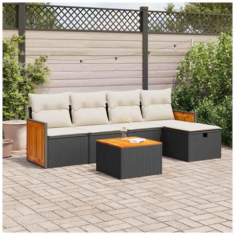 Set Divano da Giardino 6 pz con Cuscini Nero in Polyrattan - Foto 2