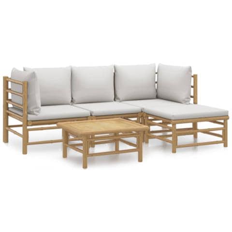 Set Salotto da Giardino 5pz con Cuscini Grigio Chiaro Bambù - Foto 1